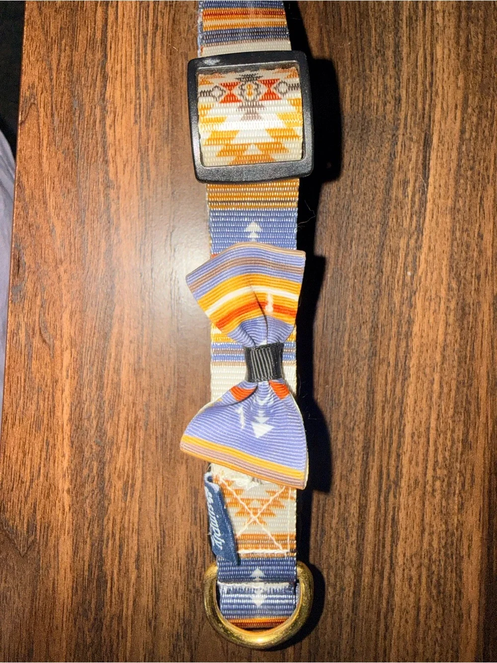 Patterned Bow Dog Collar - Orange, Blue & White